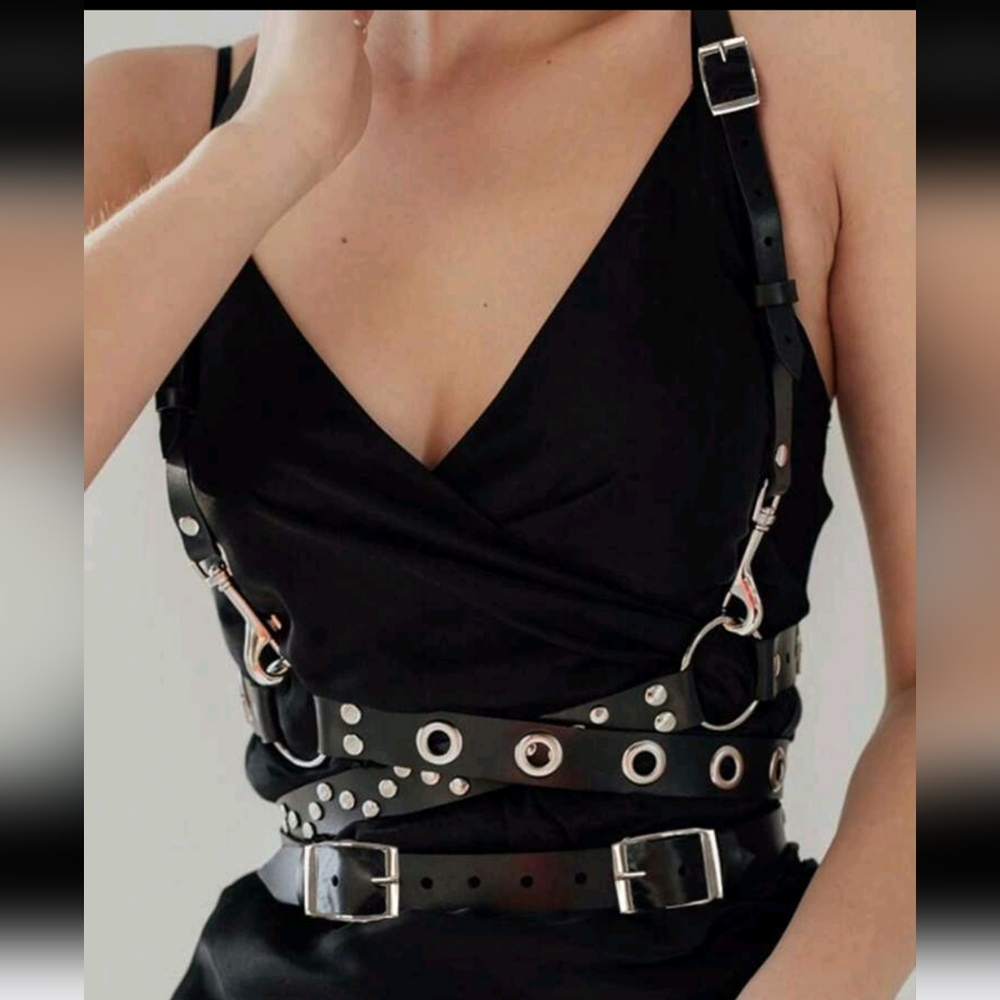 Black Leather Harness Belt